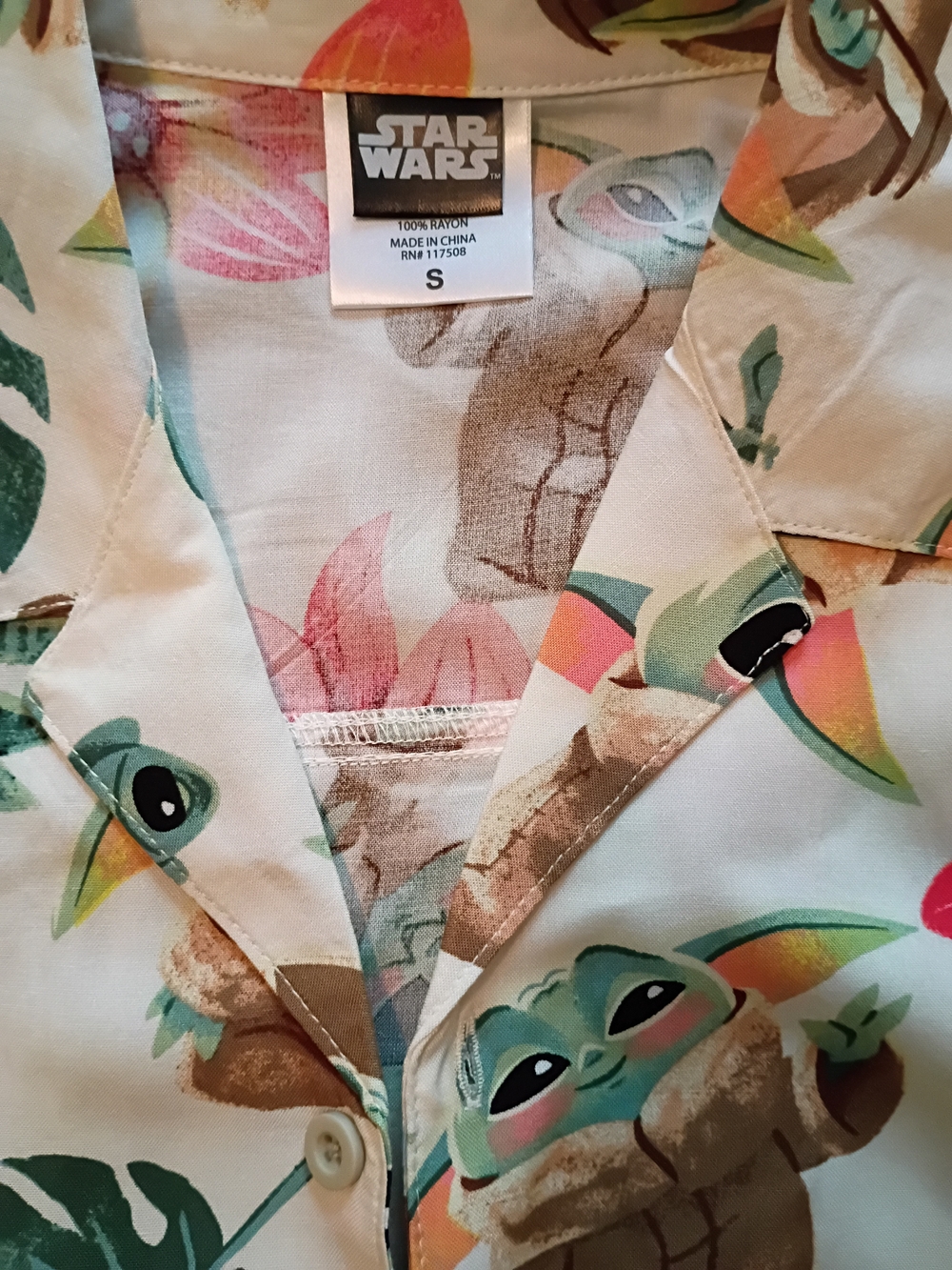 Star Wars Baby Yoda Cream and Tan Button-Up Shirt